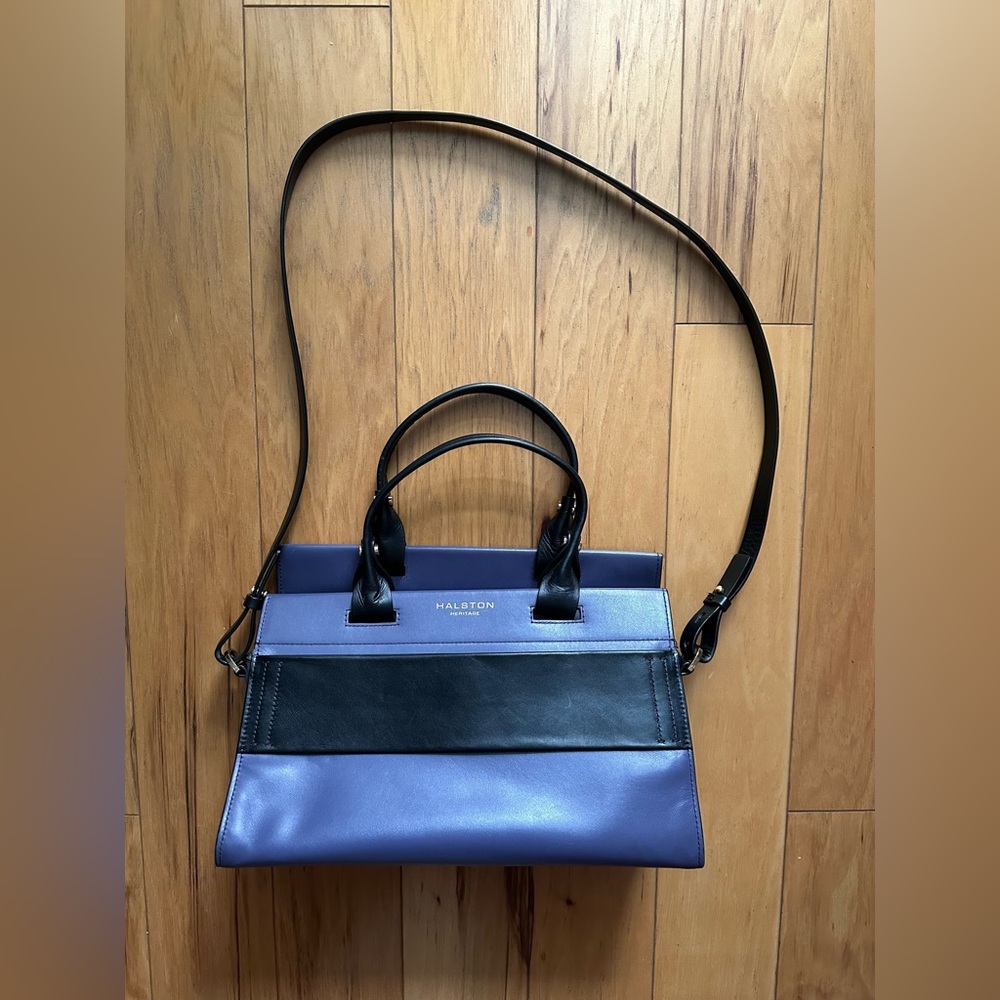 Halston Heritage Leather Purple and Black Shoulder Bag